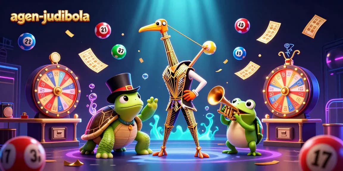 Engage with agen-judibola in a vibrant lottery scene filled with colorful balls and dynamic game elements.