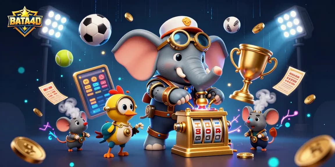 BATA4D menampilkan ilustrasi mesin slot emas dengan karakter kartun steampunk, menciptakan pengalaman judi online yang mengasyikkan.