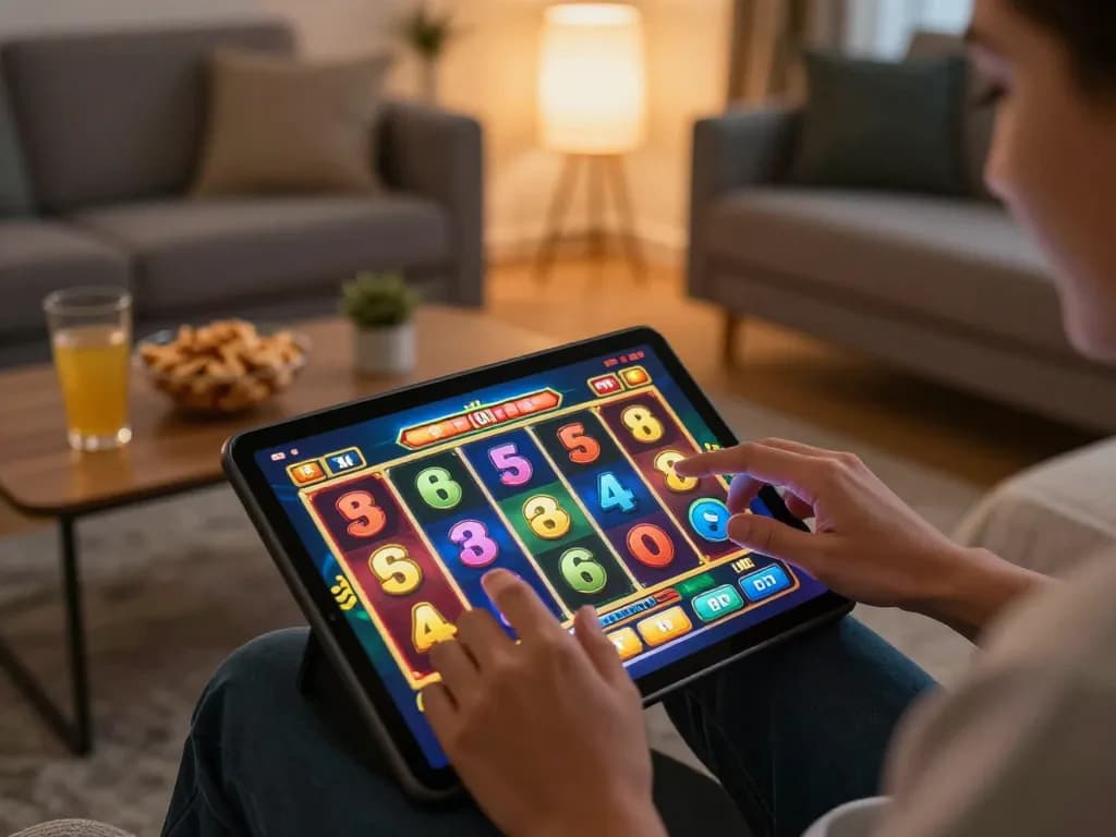 Leci123 engaging online slot game session highlighted in a cozy home setting.