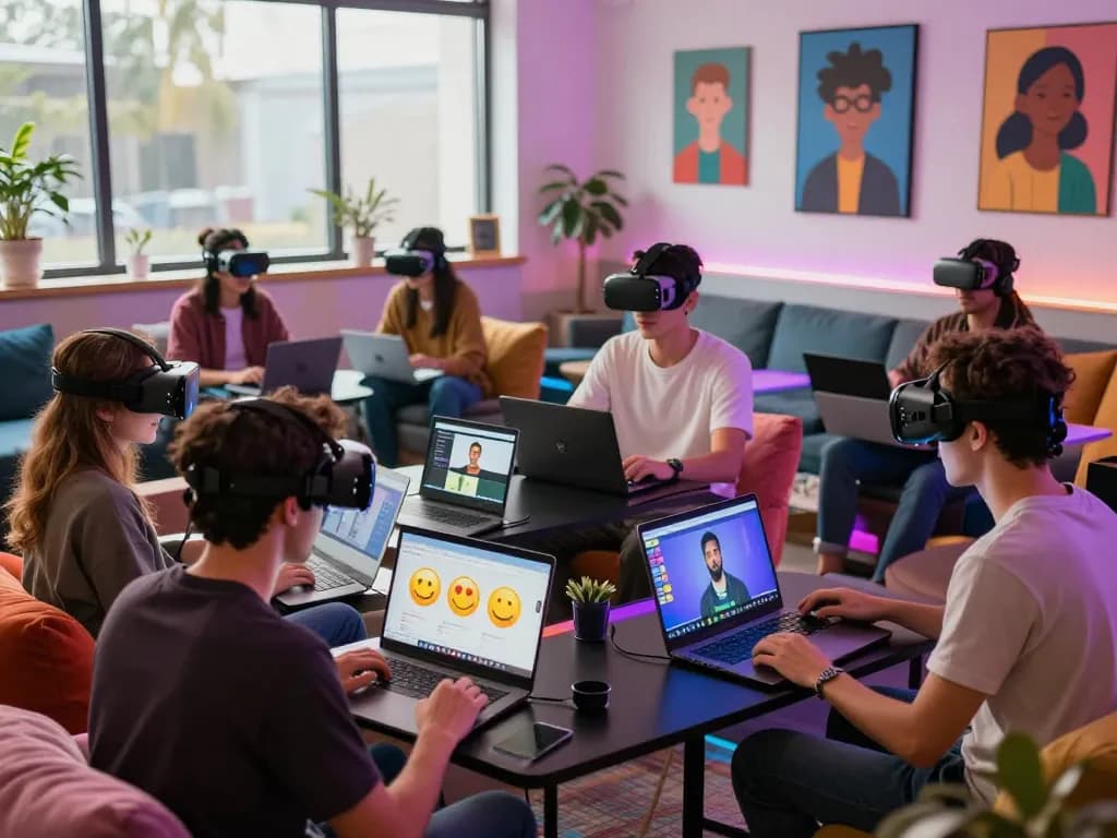 Engaging users in nsfw chat within a vibrant digital lounge atmosphere, showcasing conversation and character interaction.