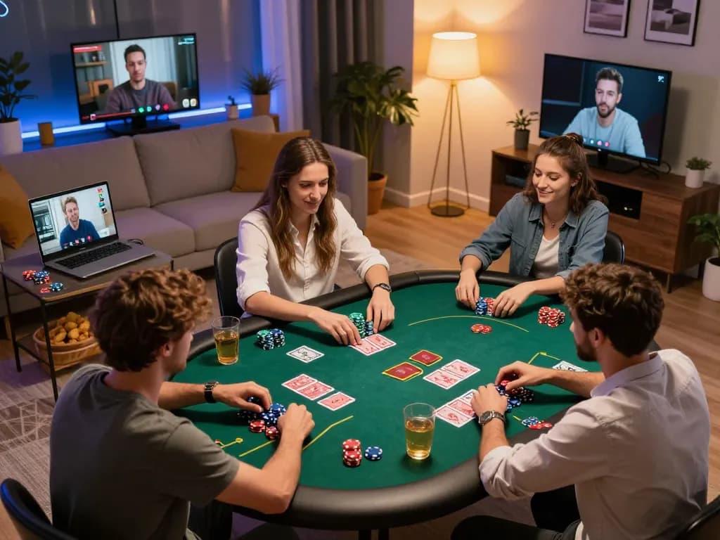 Jilipinas players enjoying an online poker game with friends in a cozy home setting.