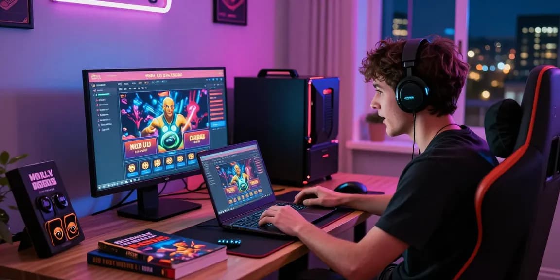 Excited player engaging with non UK casinos on a laptop at home.