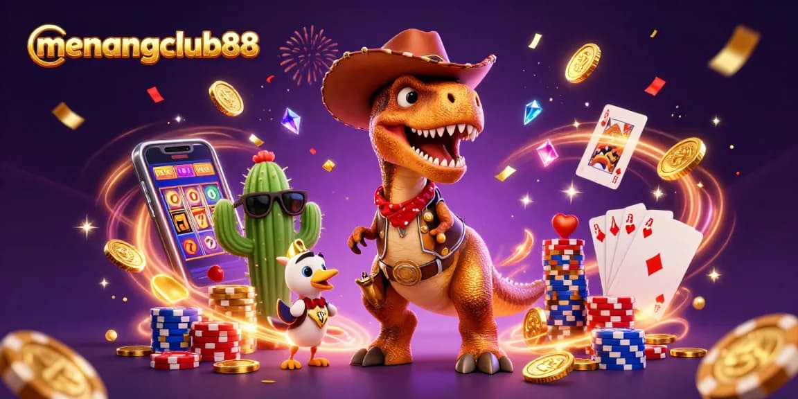 Experience thrill with menangclub88 through a colorful casino adventure with animated characters.