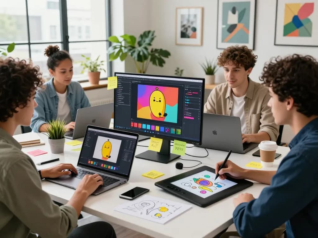 Collaborators using nano banana AI image editing in a modern workspace.