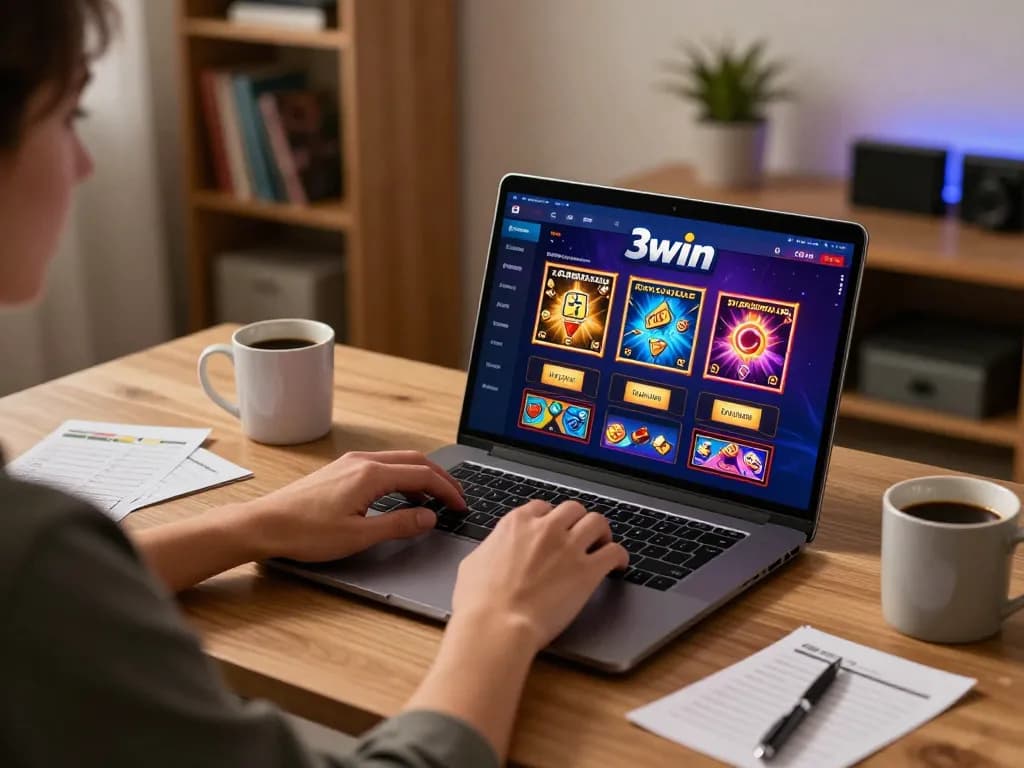 Engaging in online gaming at 3win casino, showcasing a person immersed in betting strategies.