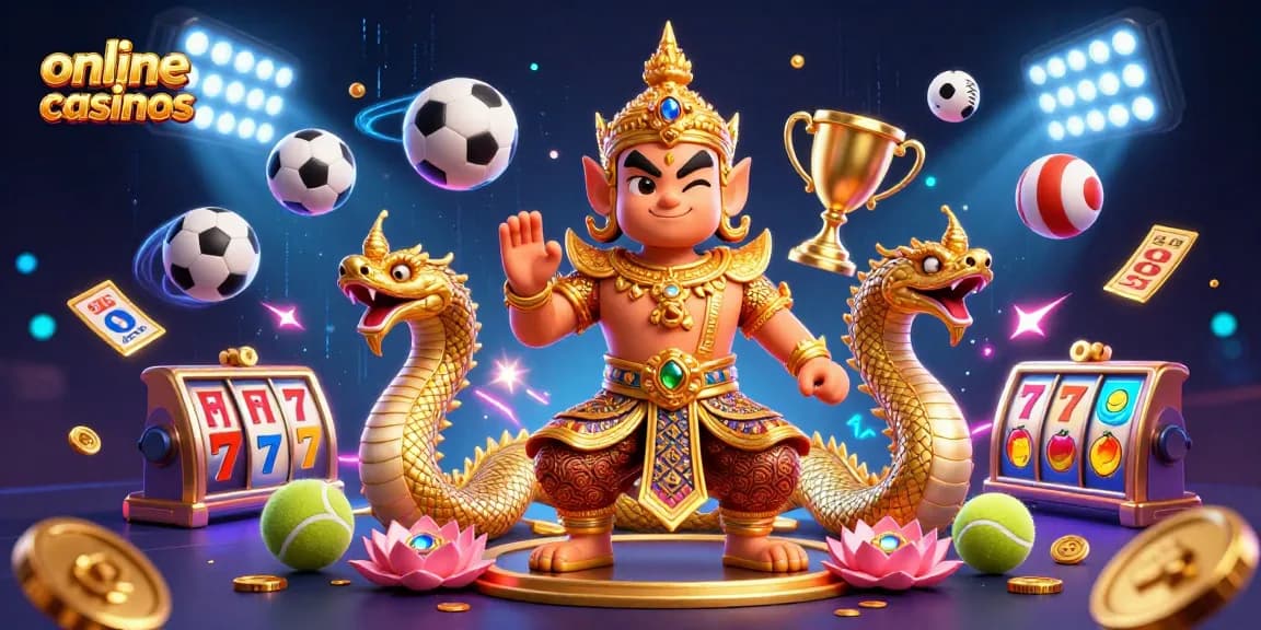 Engage with online casinos featuring a guardian and dynamic gaming elements in a vibrant 3D illustration.