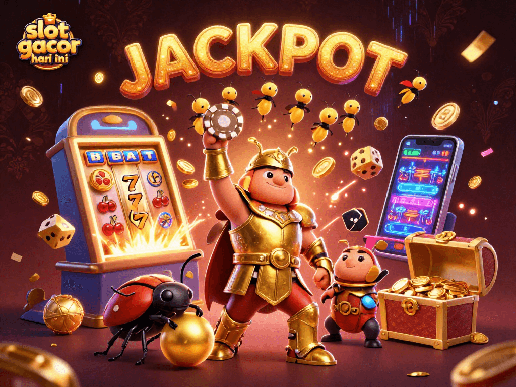 Menangkan slot gacor hari ini dengan kebahagiaan jackpot dalam ilustrasi kasino yang megah.