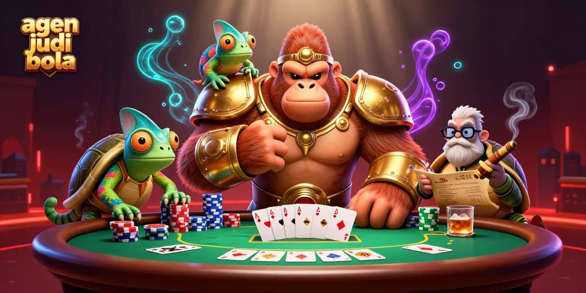 Engage in agen judi bola excitement with a vibrant 3D scene featuring casino elements and colorful characters.