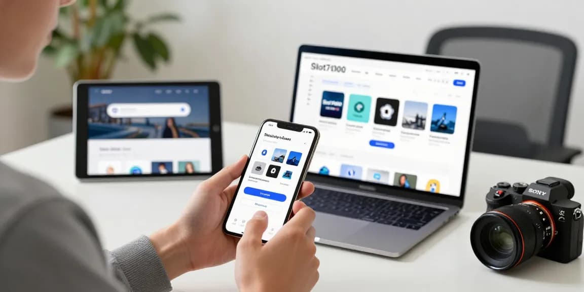 Engaging user experience with slot7000 app displayed on mobile device in modern workspace.