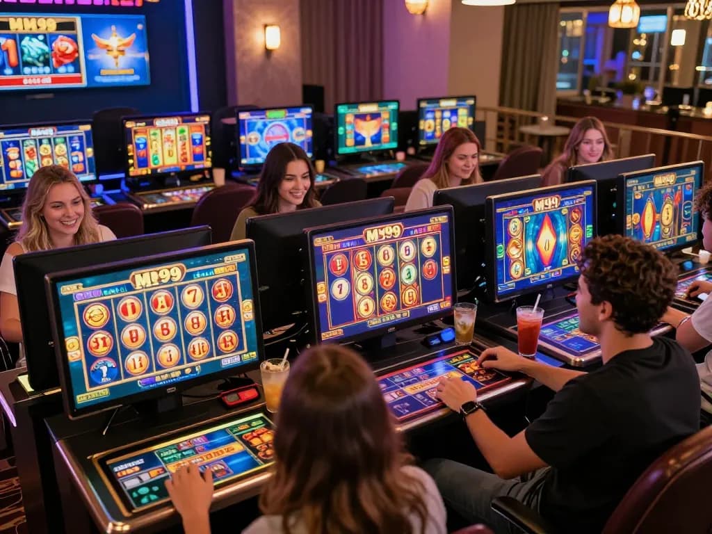 Players enjoying the thrill of MM99 Slot games on their devices in a cozy setting.