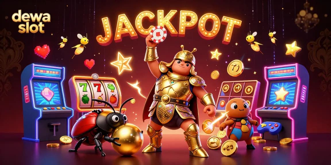 Experience the thrilling world of dewa slot with a dynamic jackpot-themed scene featuring vibrant gambling elements.