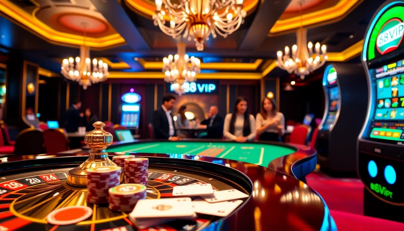 Engaging players enjoy a thrilling game at 68VIP casino with vibrant roulette and poker chips.