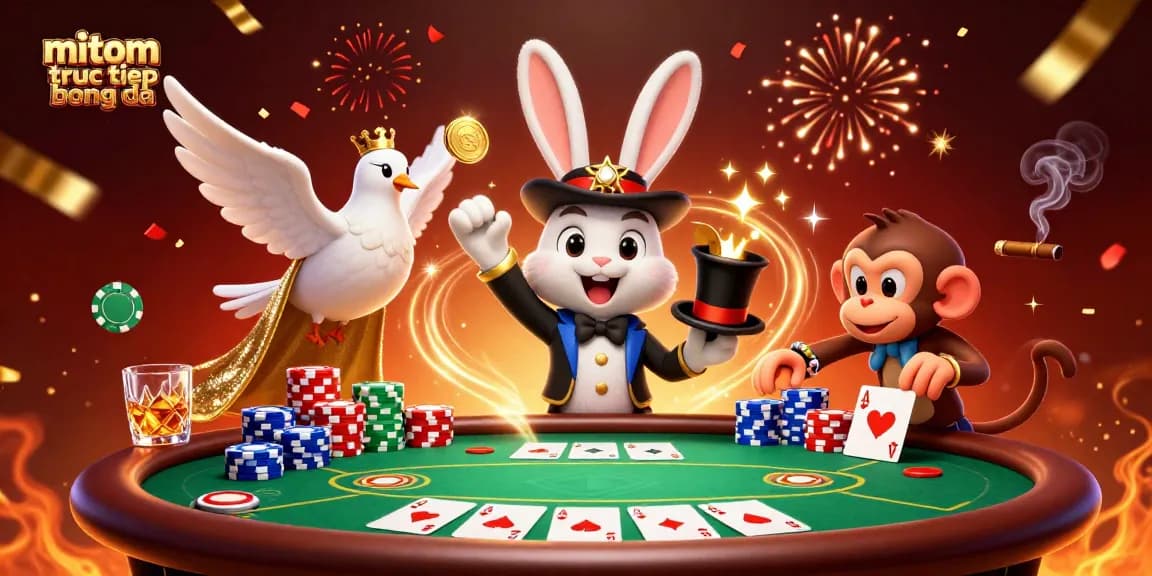 Experience the thrill of mitom truc tiep bong da with magical characters at a poker table overflowing with chips.