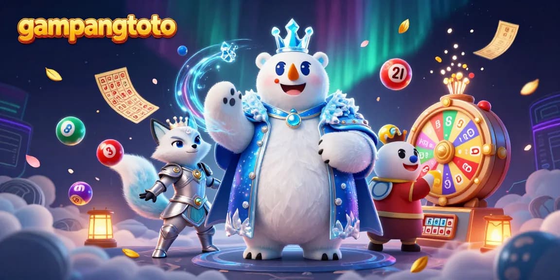 Play and win with gampangtoto as vibrant lottery elements surround the ice king polar bear.