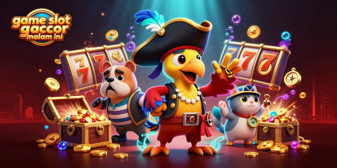 Spin and win with game slot gacor malam ini, featuring a pirate adventure with vibrant characters and jackpots.