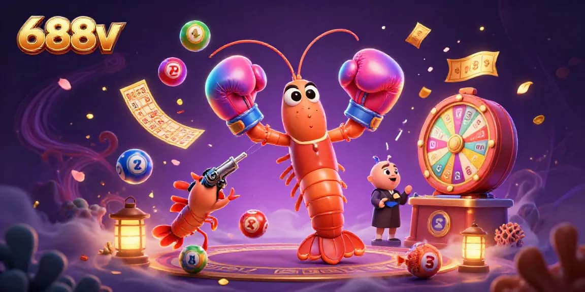 Engage with lottery excitement at 688v, featuring colorful balls and vibrant casino elements.