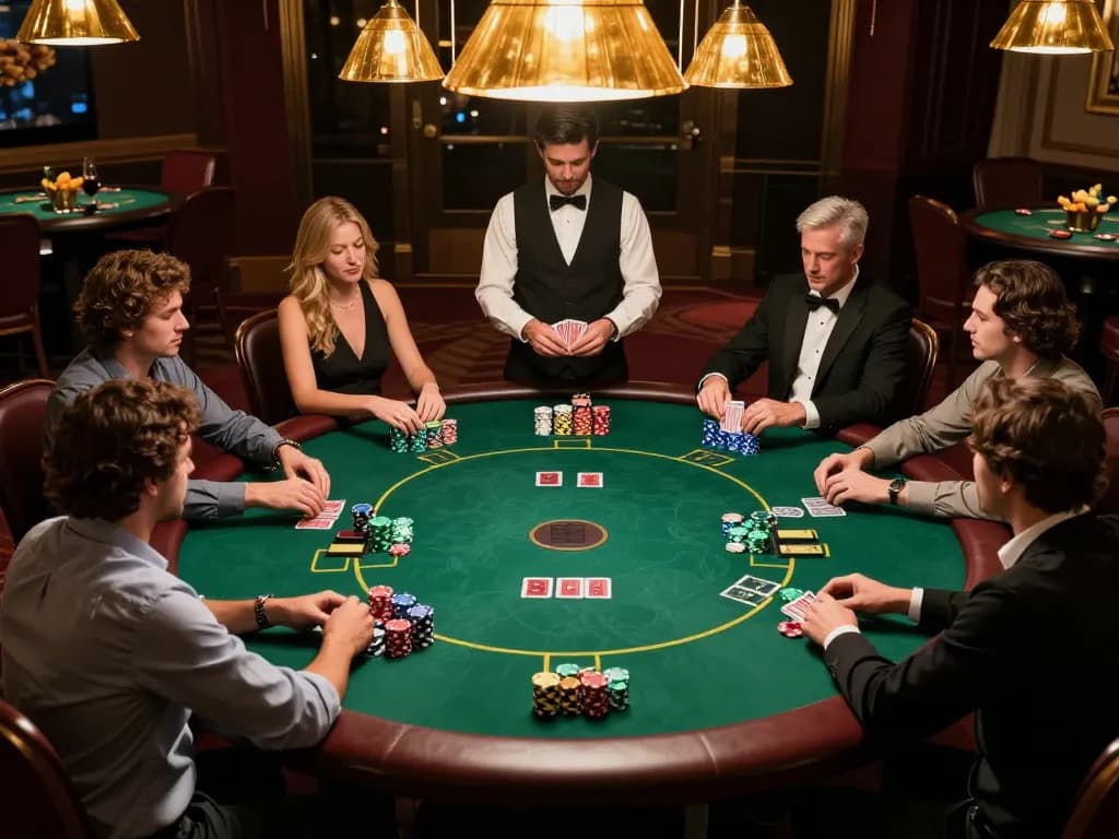 Experience the excitement of nhà cái 23win with players engaged in a thrilling poker game.