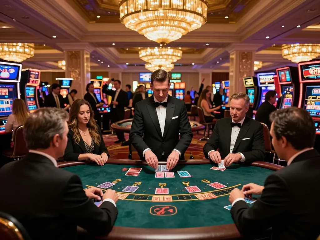 Players enjoying blackjack at a luxurious Vegas casino while exploring nano banana flash features