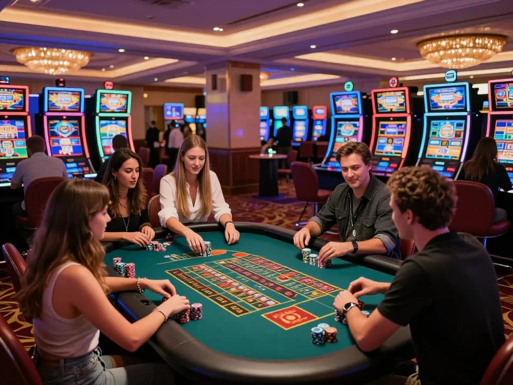 Experience free credit mega888 gameplay excitement at a vibrant casino, featuring players engaging at the roulette table.