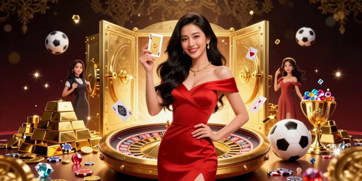 This dynamic illustration celebrates bóng đá kèo nhà cái with sports betting elements, including a confident young woman and rich casino imagery.