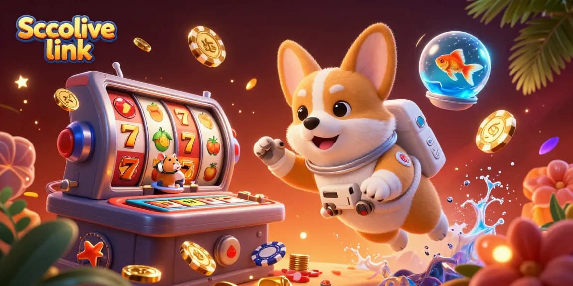Experience the excitement of Socolive link with a vibrant casino scene featuring a floating astronaut corgi and dynamic gaming elements.