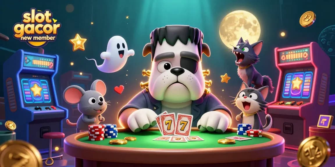 Engage with slot gacor new member, featuring colorful characters in a vivid casino scene.