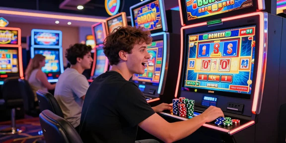 Player enjoying bonus buy slots excitement in a modern casino environment with colorful graphics and chips.