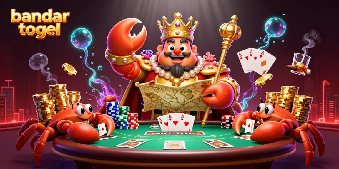 Permainan bandar togel dengan karakter utama krab emas dan elemen kasino yang menonjol