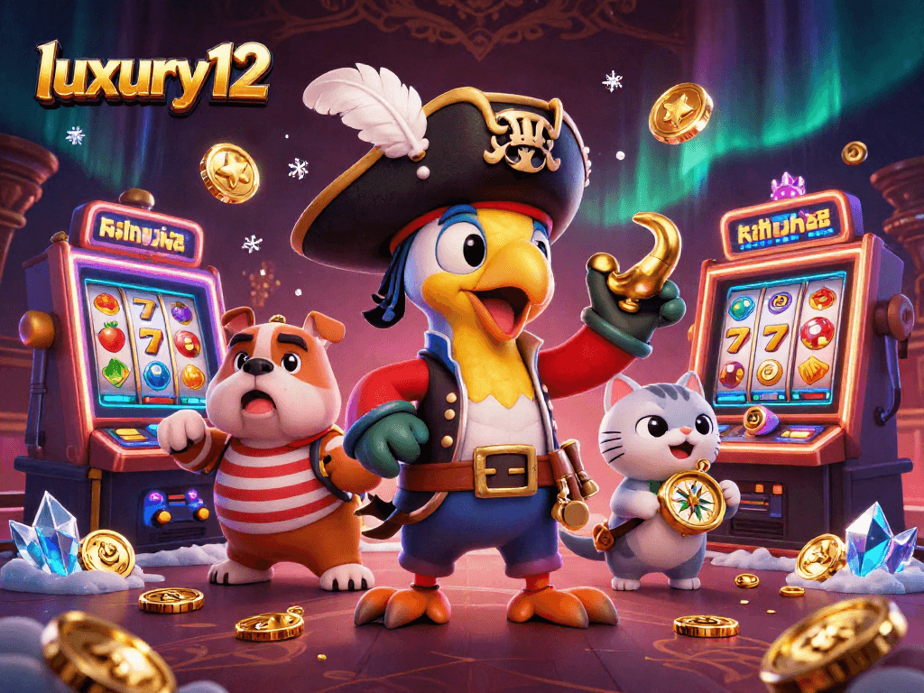 Play thrilling slots and win big with luxury12's vibrant casino illustration featuring interactive gaming elements.
