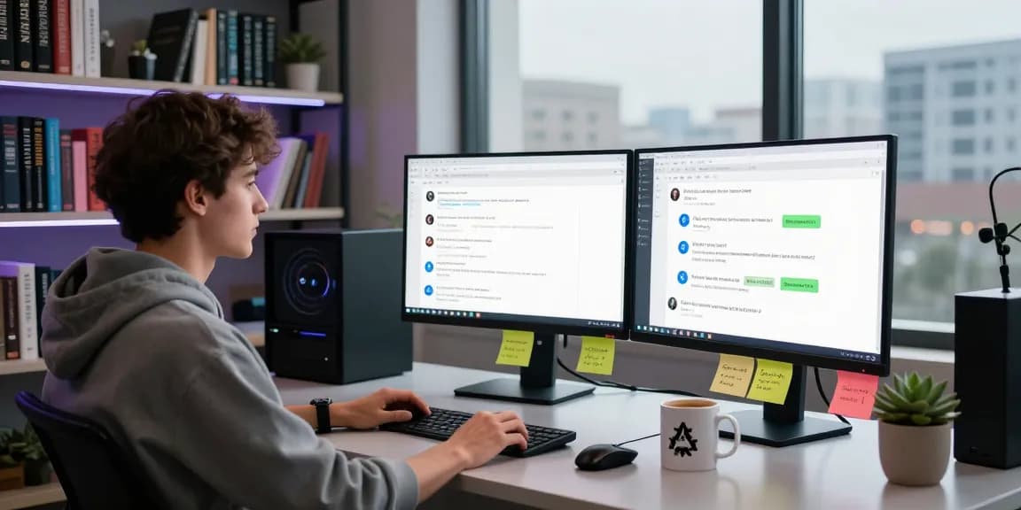 Kobold AI user engaging with intelligent chatbot technology in a modern workspace.