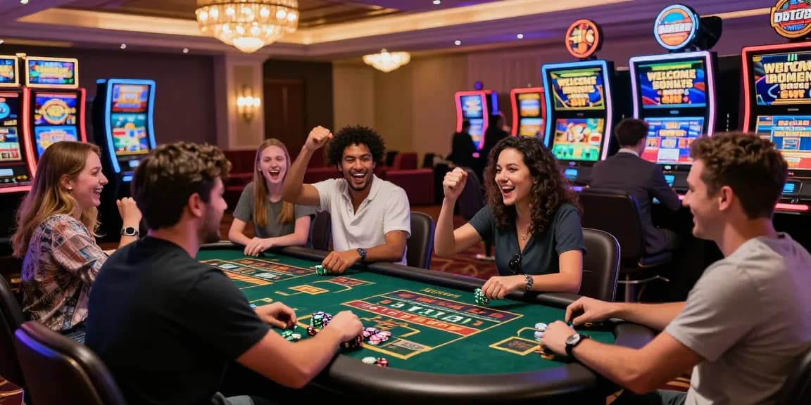 Exciting online gaming experience at a credit card casino, showcasing diverse players enjoying live dealer games and vibrant slot machines at https://dea.org.uk.