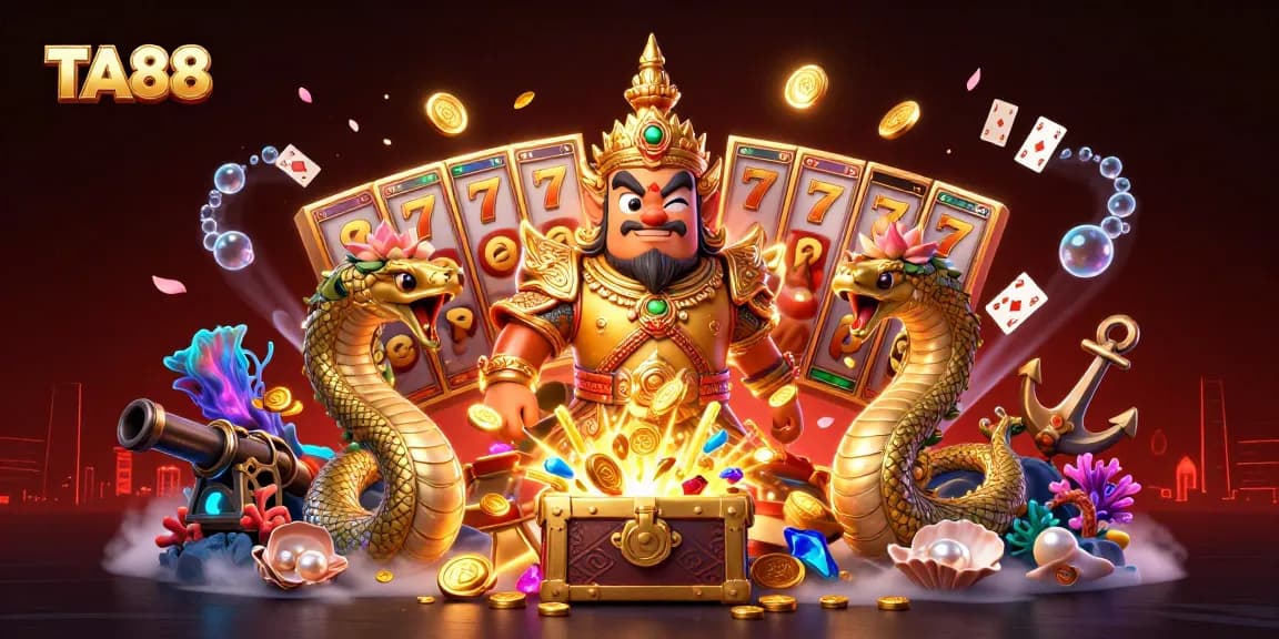 Win big with TA88: vibrant illustration showcasing engaging slot elements and guardians.