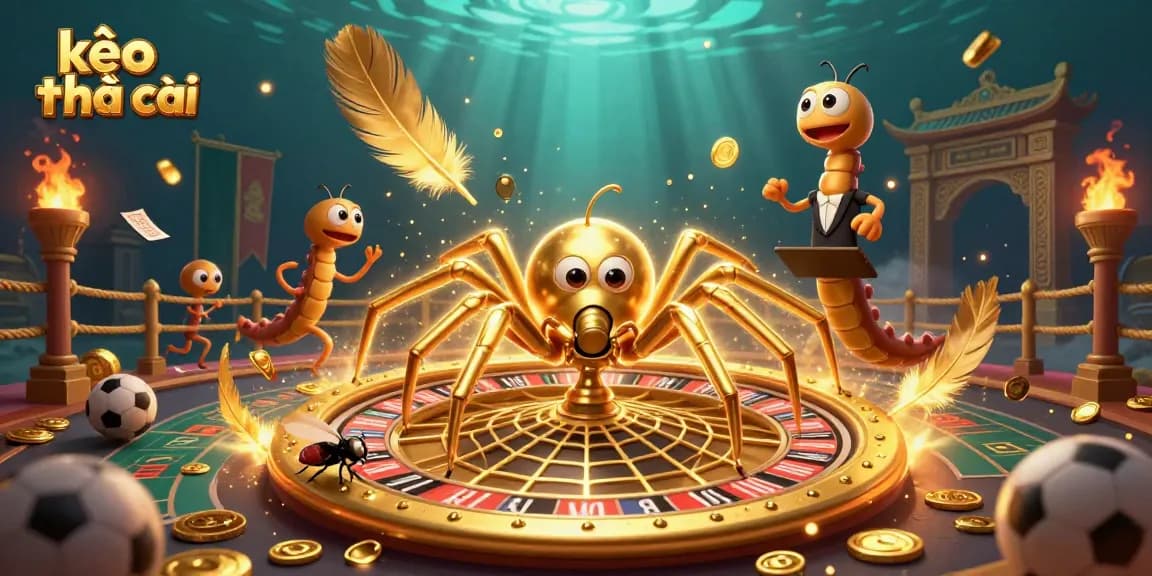 Engage with kèo nhà cái as a fly places bets nervously in a vibrant sports betting scene.