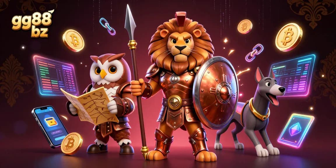 Experience the excitement of gg88 bz with dynamic casino visuals featuring a Spartan lion, coins, and holographic elements.