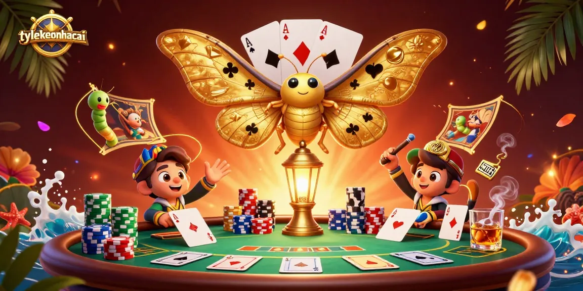 Engagingly depict the tylekeonhacai experience with a vibrant casino scene showcasing a captivating moth and poker elements.