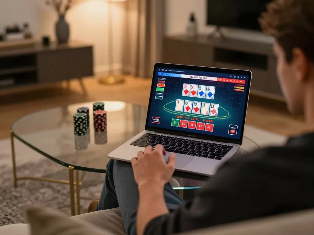 Player enjoying an online game of blackjack at home with god55 platform, showcasing strategic gameplay.
