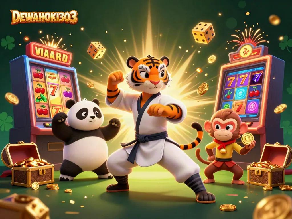 DEWAHOKI303 menawarkan jackpot mesin slot yang menarik dengan karakter unik dalam ilustrasi digital.