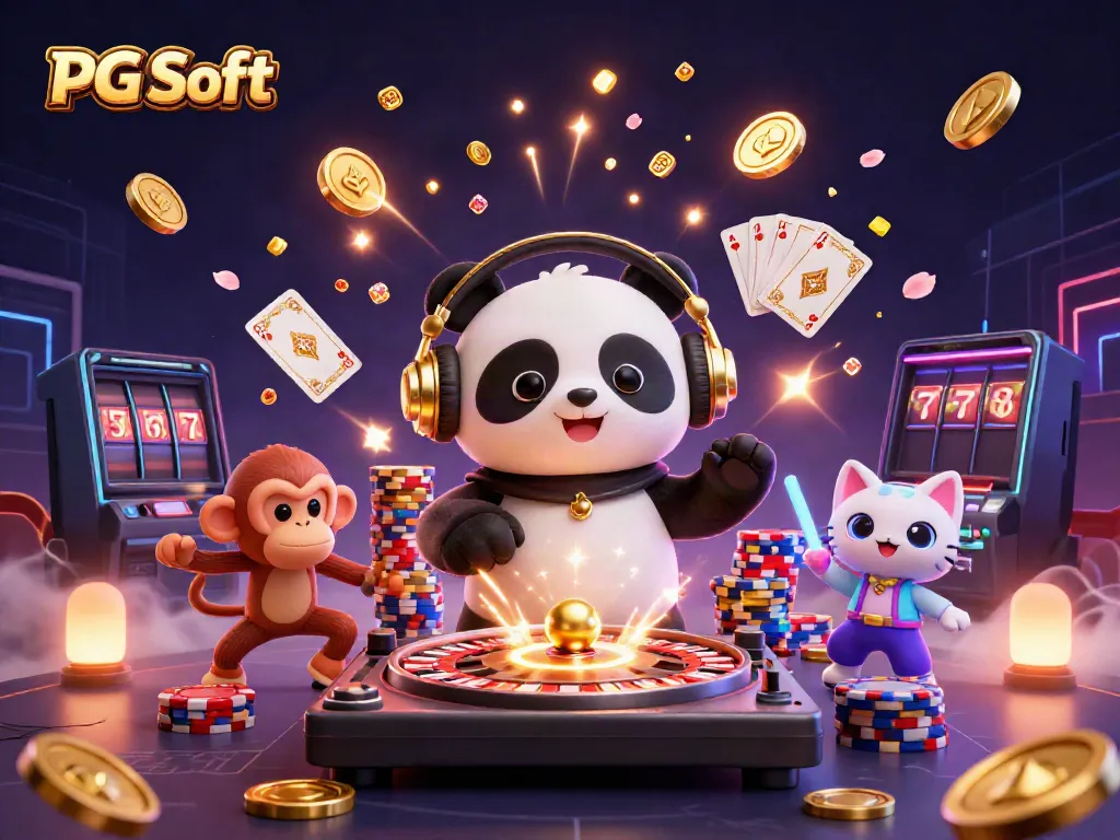PG Soft menampilkan DJ panda, monyet breakdance, dan kucing rave dalam suasana kasino yang meriah.