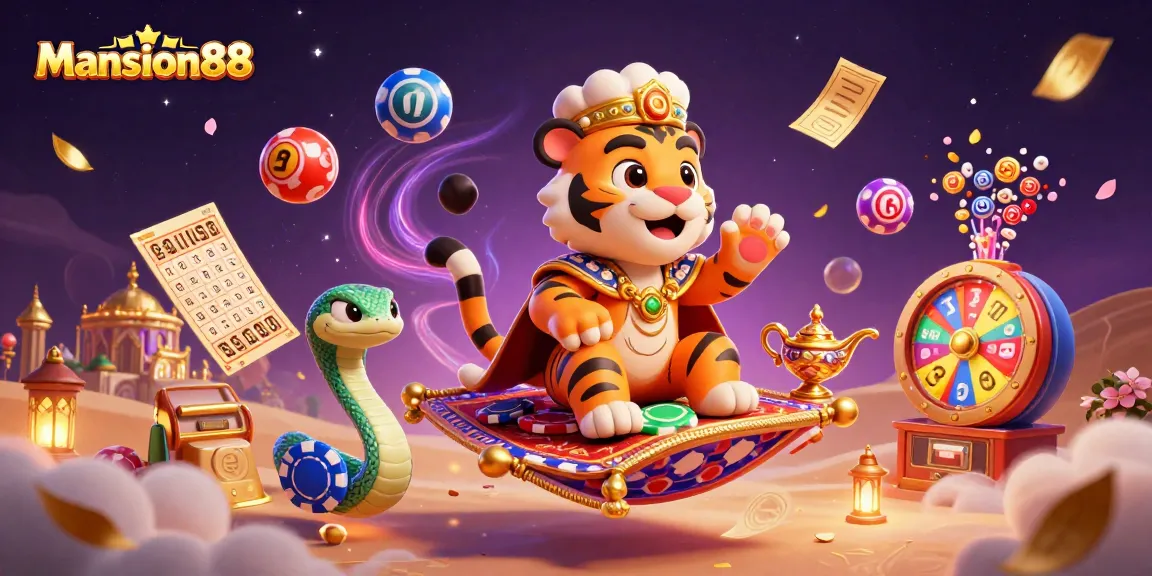 Mansion88 showcases a vibrant scene with an Arabian tiger sultan and dynamic gaming elements enhancing player engagement.
