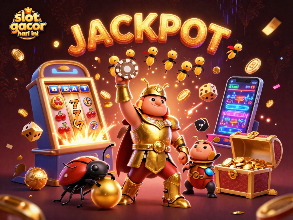 Menangkan slot gacor hari ini dengan kebahagiaan jackpot dalam ilustrasi kasino yang megah.