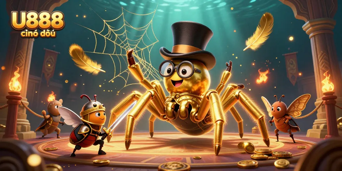 Experience the excitement of U888 chính thức with a dynamic casino-themed adventure illustration.