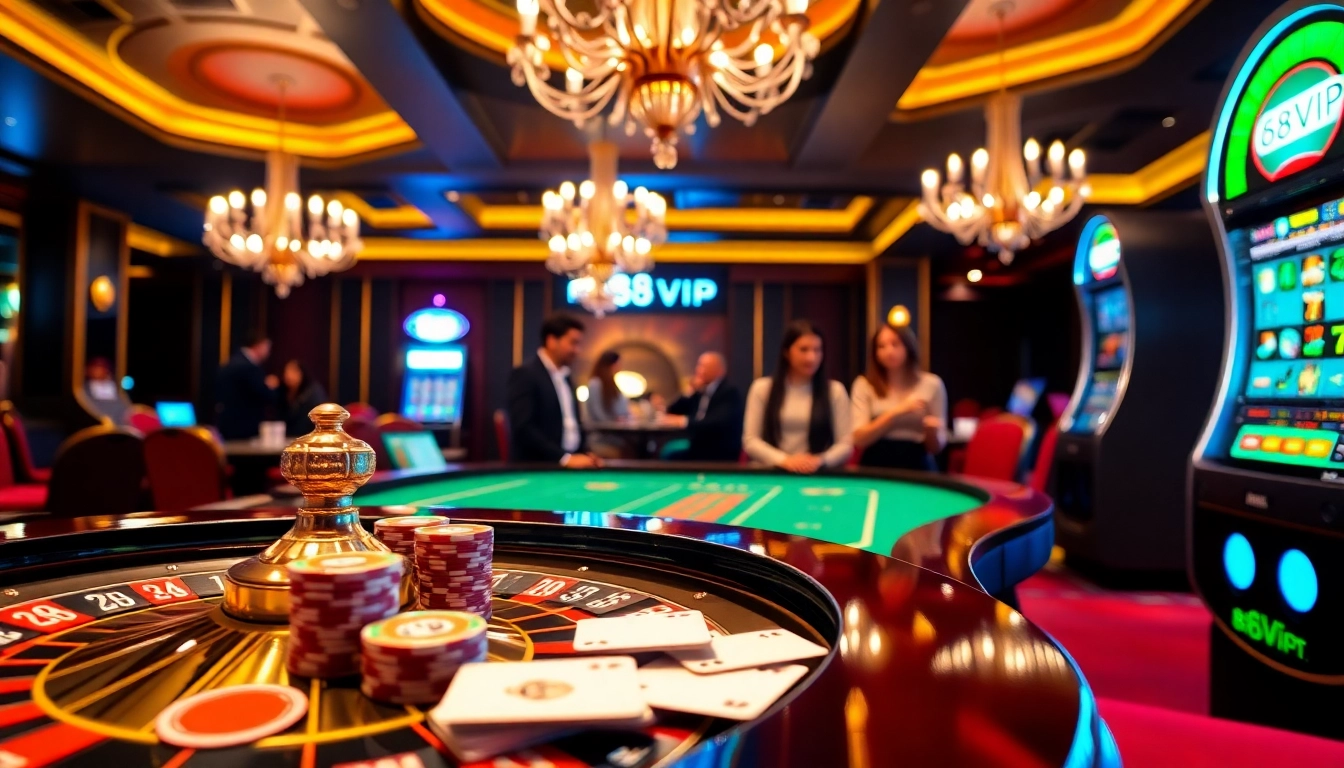 Engaging players enjoy a thrilling game at 68VIP casino with vibrant roulette and poker chips.