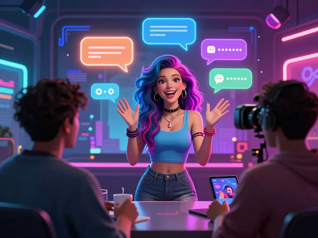 Character from CrushOn AI engaging in flirty chat, showcasing NSFW AI interactions with vibrant digital elements.