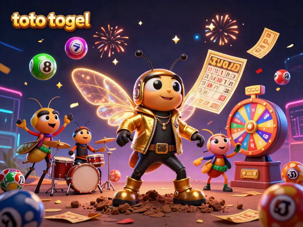 Experience thrilling toto togel actions with colorful lottery balls, celebratory confetti, and energetic cartoon characters.