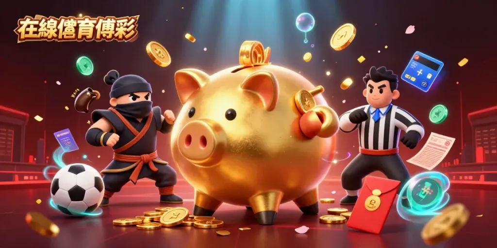 Experience online sports betting excitement with a dynamic scene featuring 在線體育博彩 elements and characters.