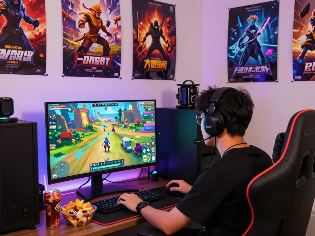 Player enjoying a porngame in a colorful 3D gaming setup
