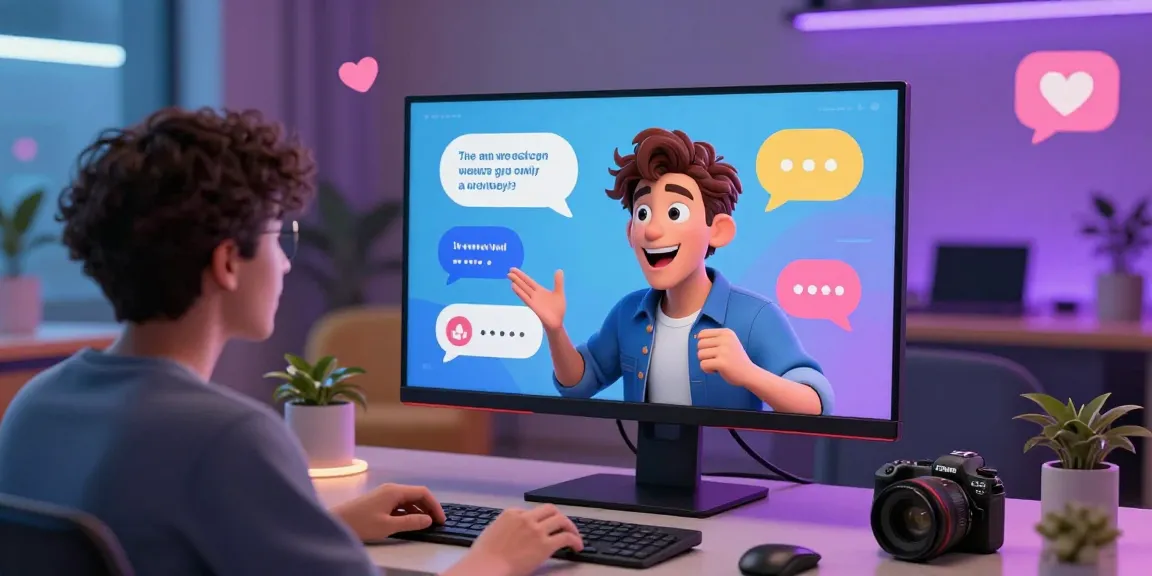 AI spicy talk immersive chat environment highlighting lively interaction with a digital character in a colorful virtual lounge.
