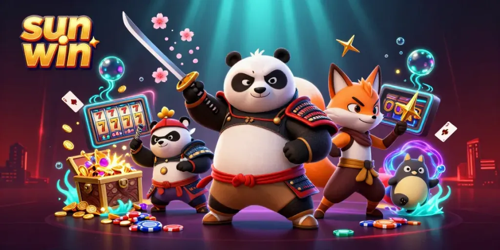 Engage with the dynamic sun win online casino experience featuring vibrant characters and slot game elements.