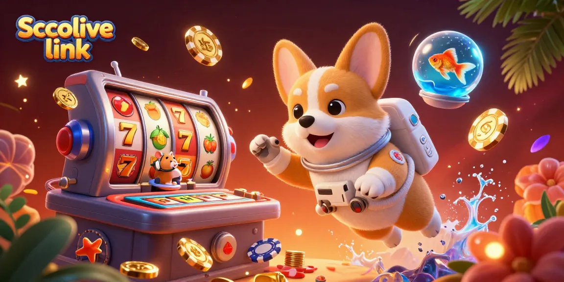 Experience the excitement of Socolive link with a vibrant casino scene featuring a floating astronaut corgi and dynamic gaming elements.