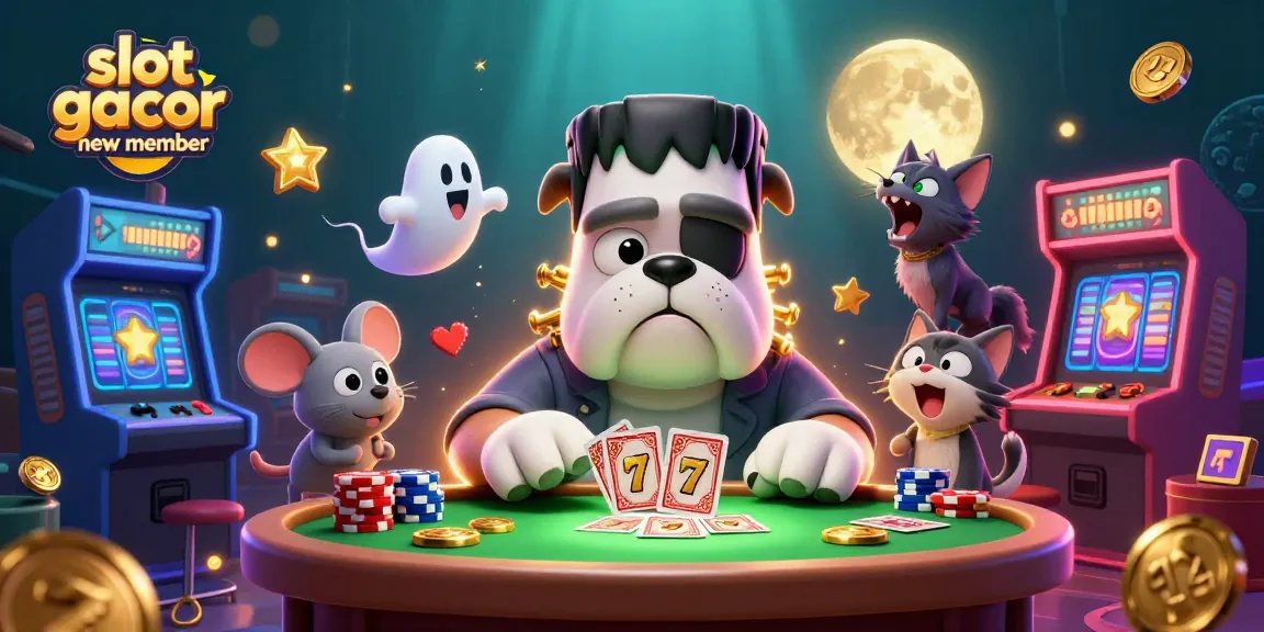 Engage with slot gacor new member, featuring colorful characters in a vivid casino scene.
